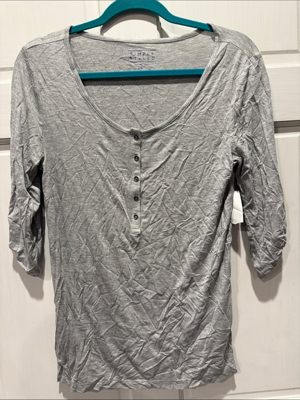Simply Styled Light Gray Scoop Neck Henley Top